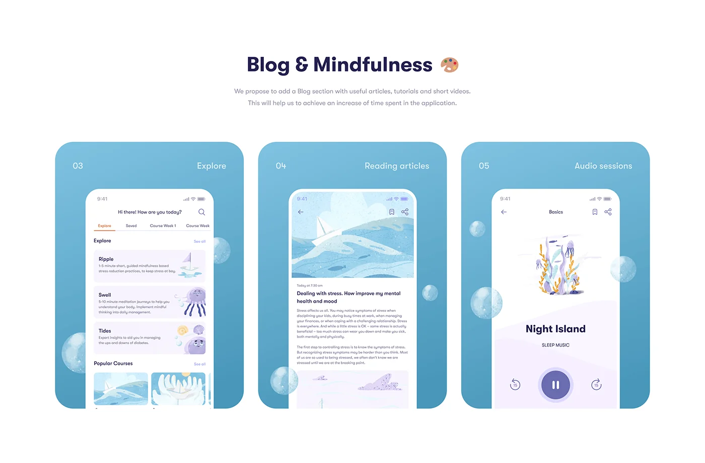Neap blog and mindfulness screens supporting mental wellbeing